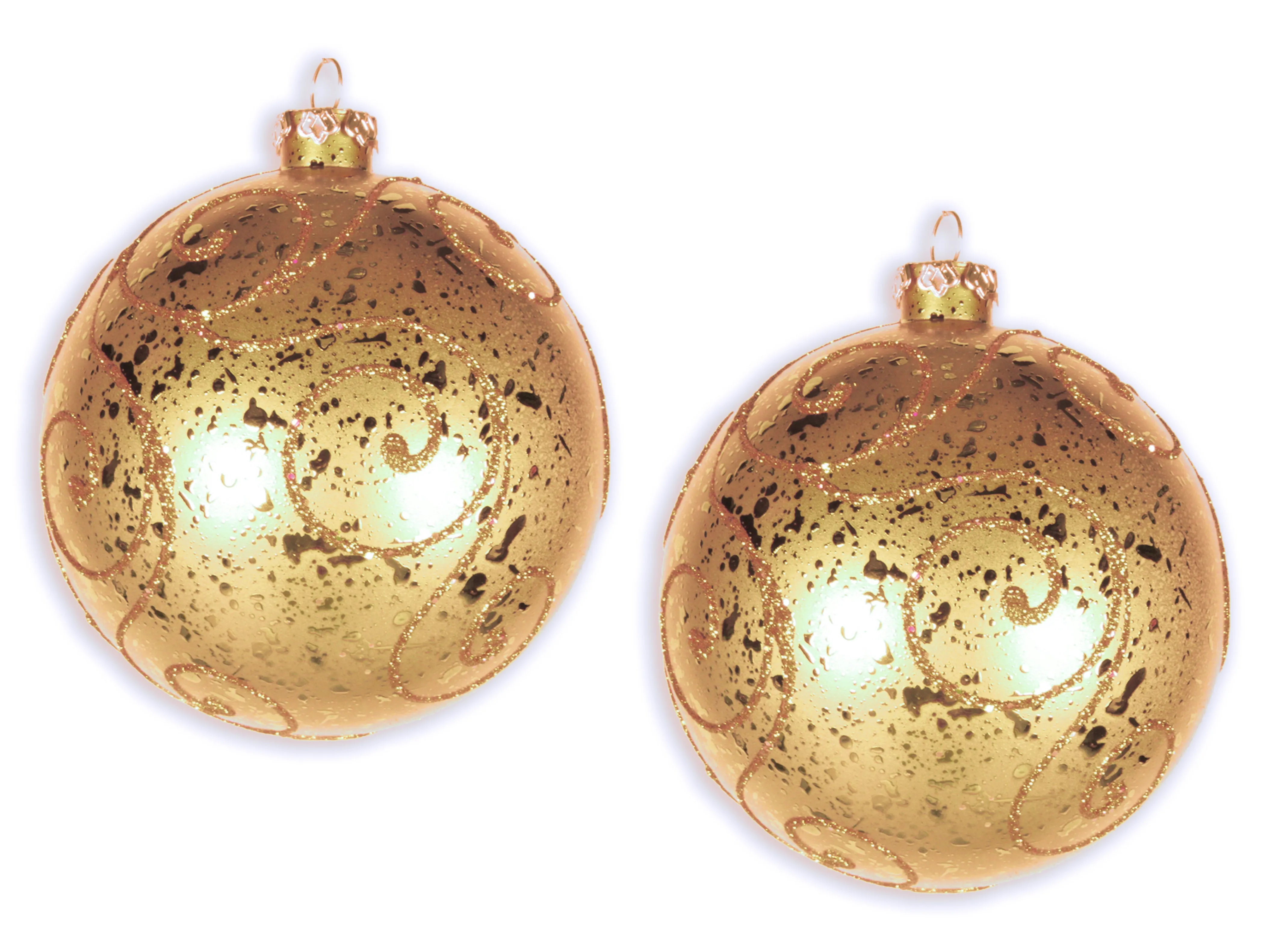 2 Pack 120mm Gold Ornament Ball with Gold Glitter Design