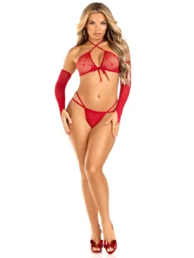 Red Heart-Shaped 3 Piece Net Set - One Size Fits All