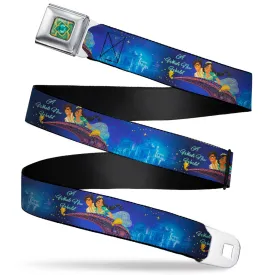 Aladdin 2019 Jasmine Tiara Stone Flower Aqua Full Color Blues/Golds Seatbelt Belt - Aladdin 2019 A WHOLE NEW WORLD Magic Carpet Ride Scene Webbing