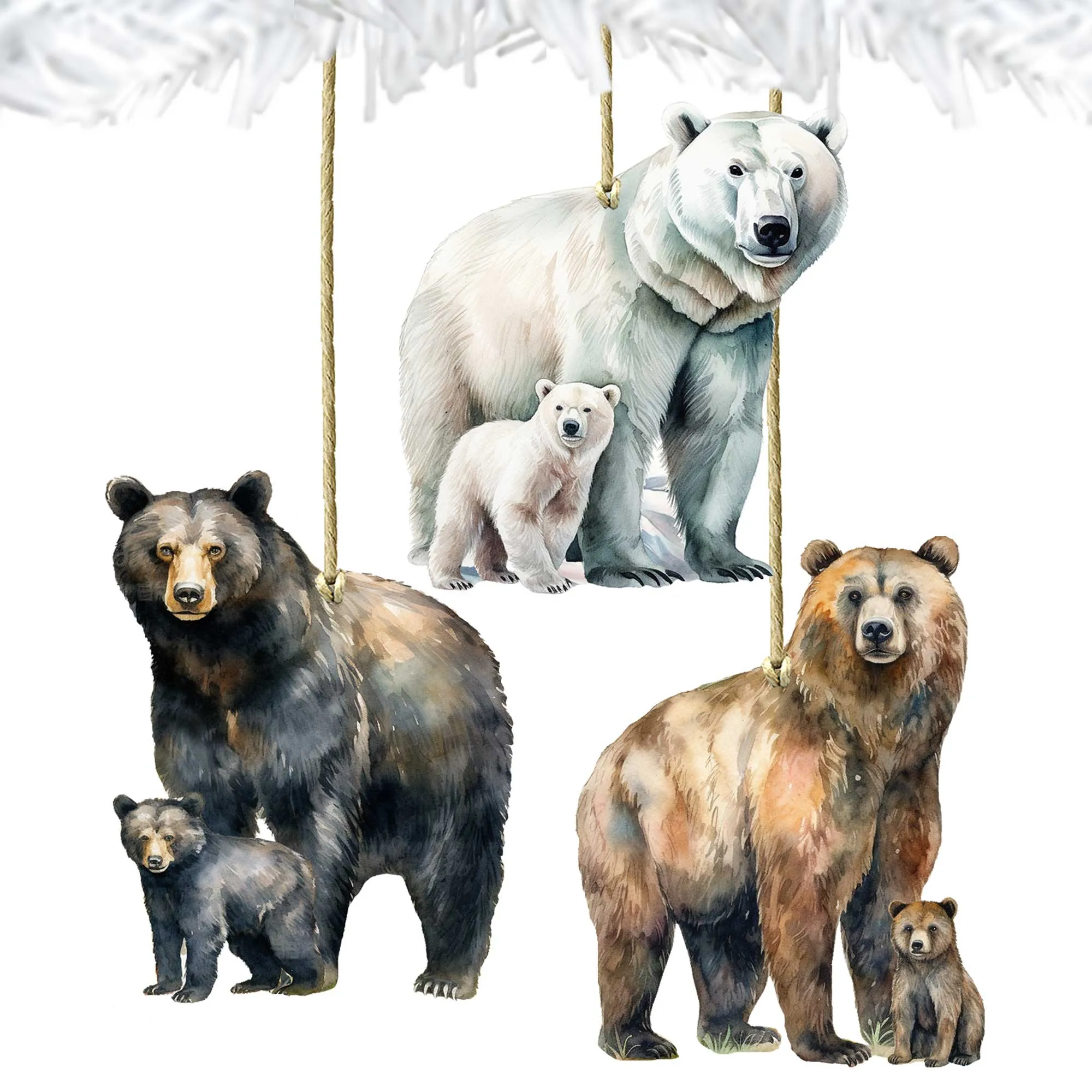 Alaskan Bears Wooden Ornaments Set of 3 by G. Debrekht - Wildlife Holiday Décor - 8091320S3