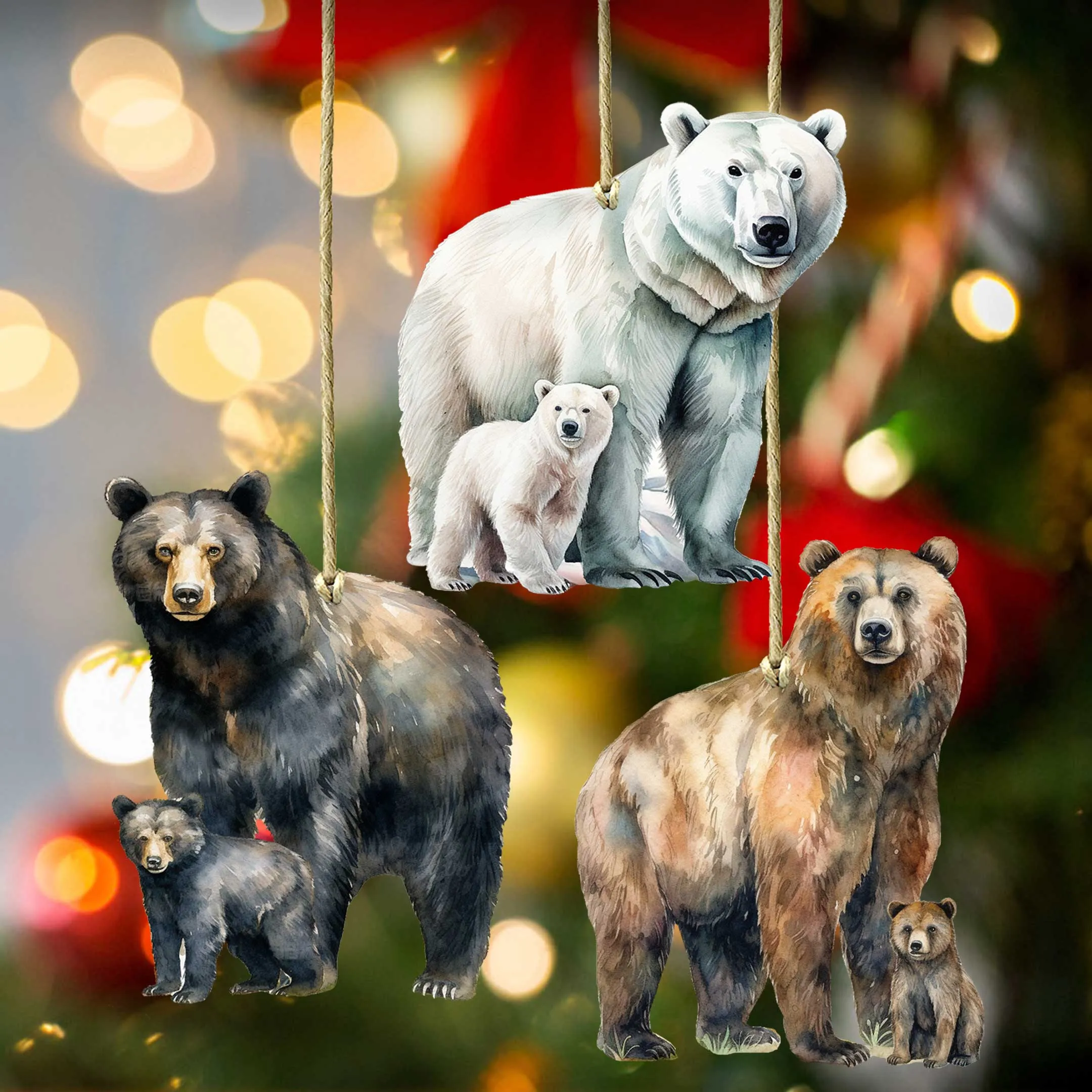 Alaskan Bears Wooden Ornaments Set of 3 by G. Debrekht - Wildlife Holiday Décor - 8091320S3