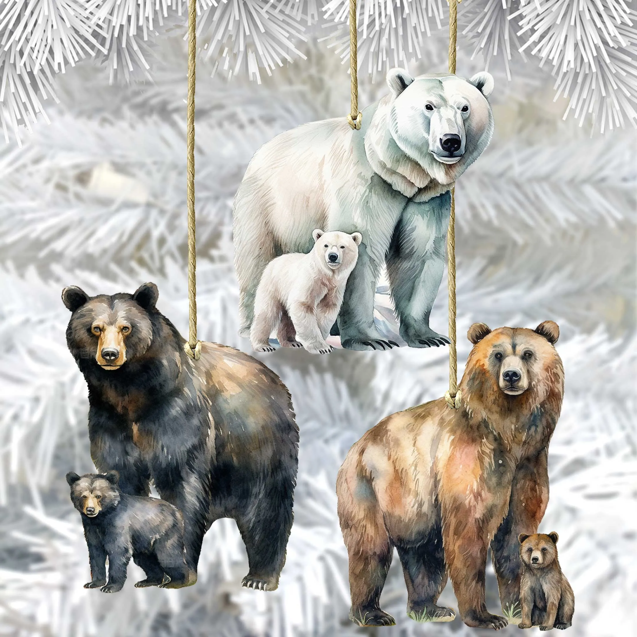 Alaskan Bears Wooden Ornaments Set of 3 by G. Debrekht - Wildlife Holiday Décor - 8091320S3