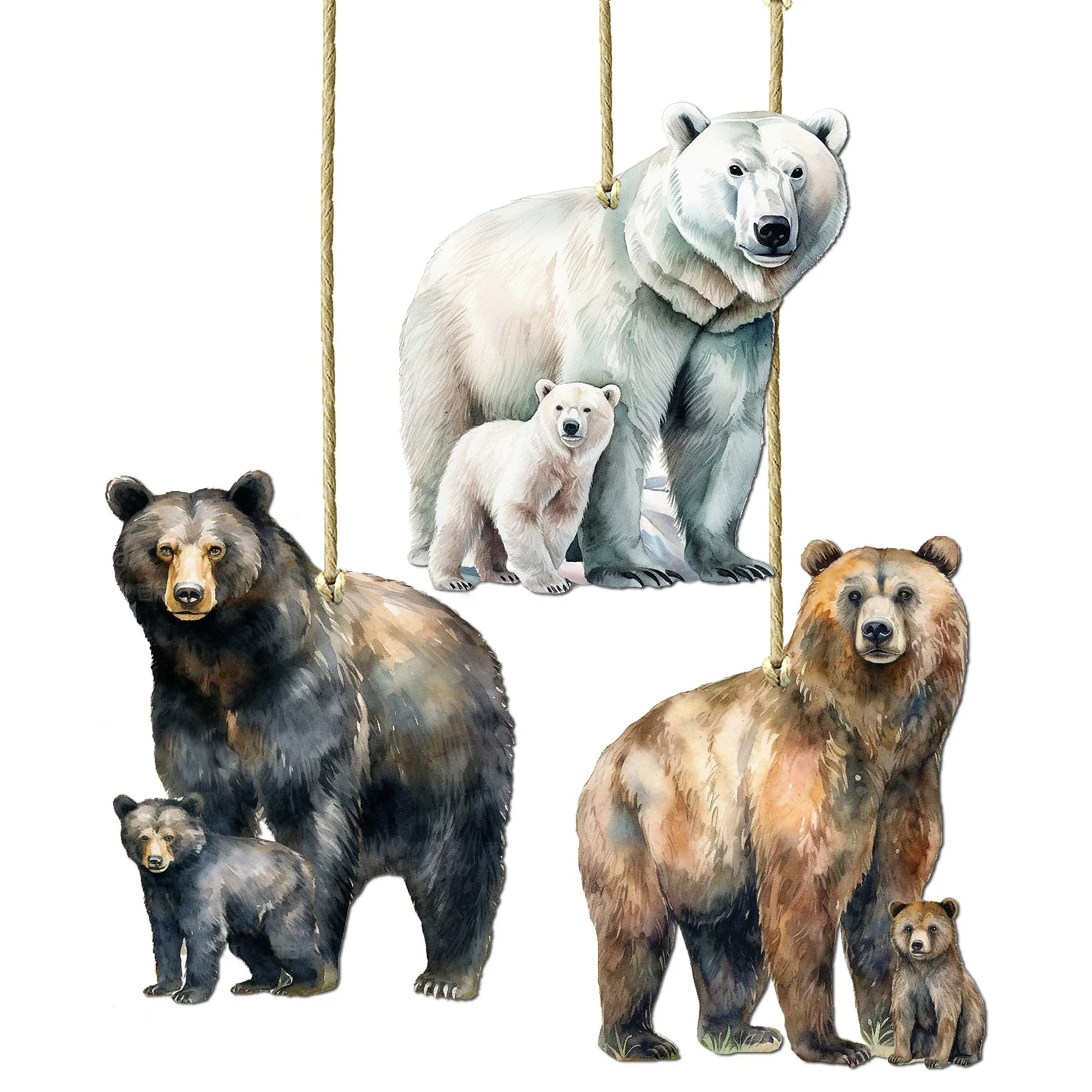 Alaskan Bears Wooden Ornaments Set of 3 by G. Debrekht - Wildlife Holiday Décor - 8091320S3