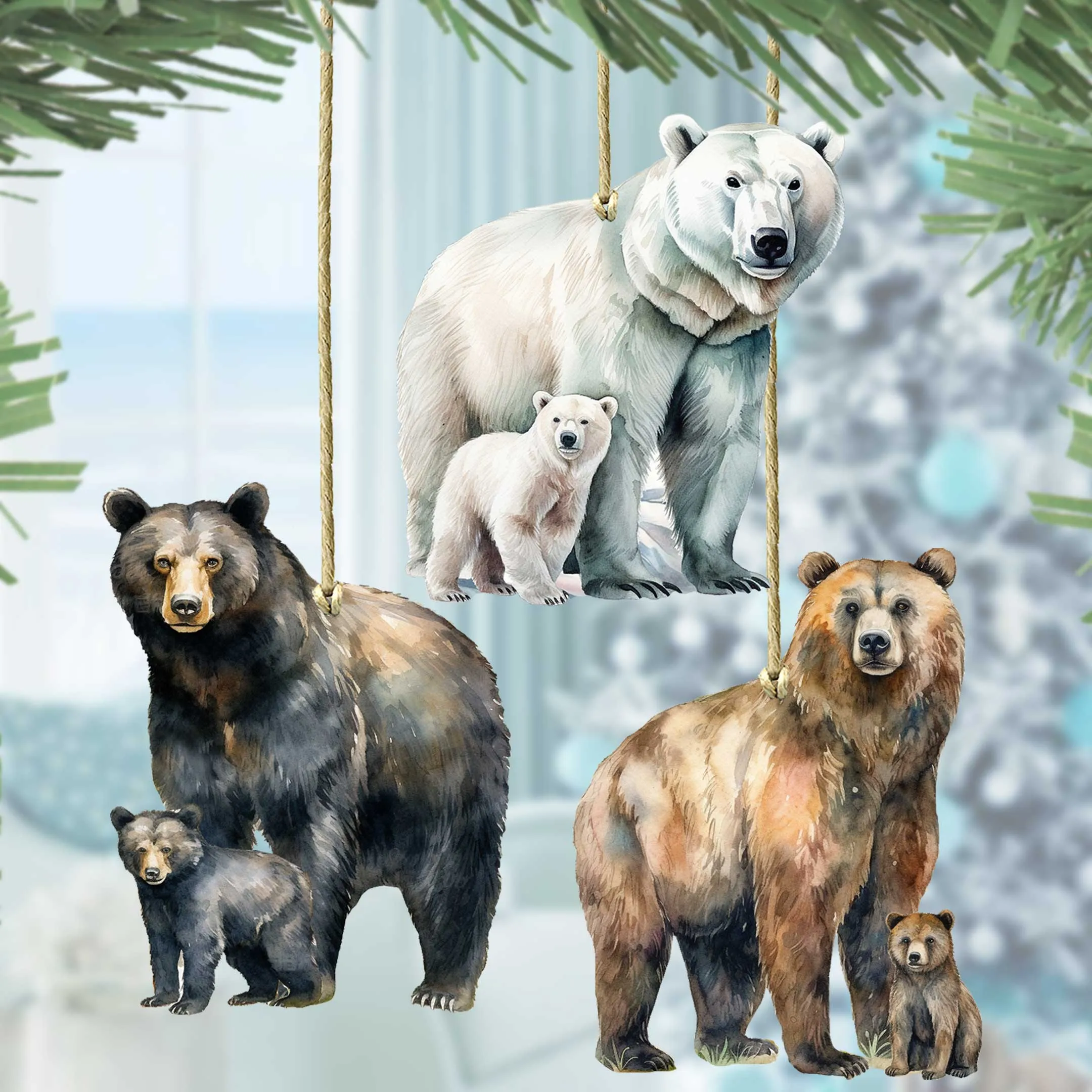 Alaskan Bears Wooden Ornaments Set of 3 by G. Debrekht - Wildlife Holiday Décor - 8091320S3