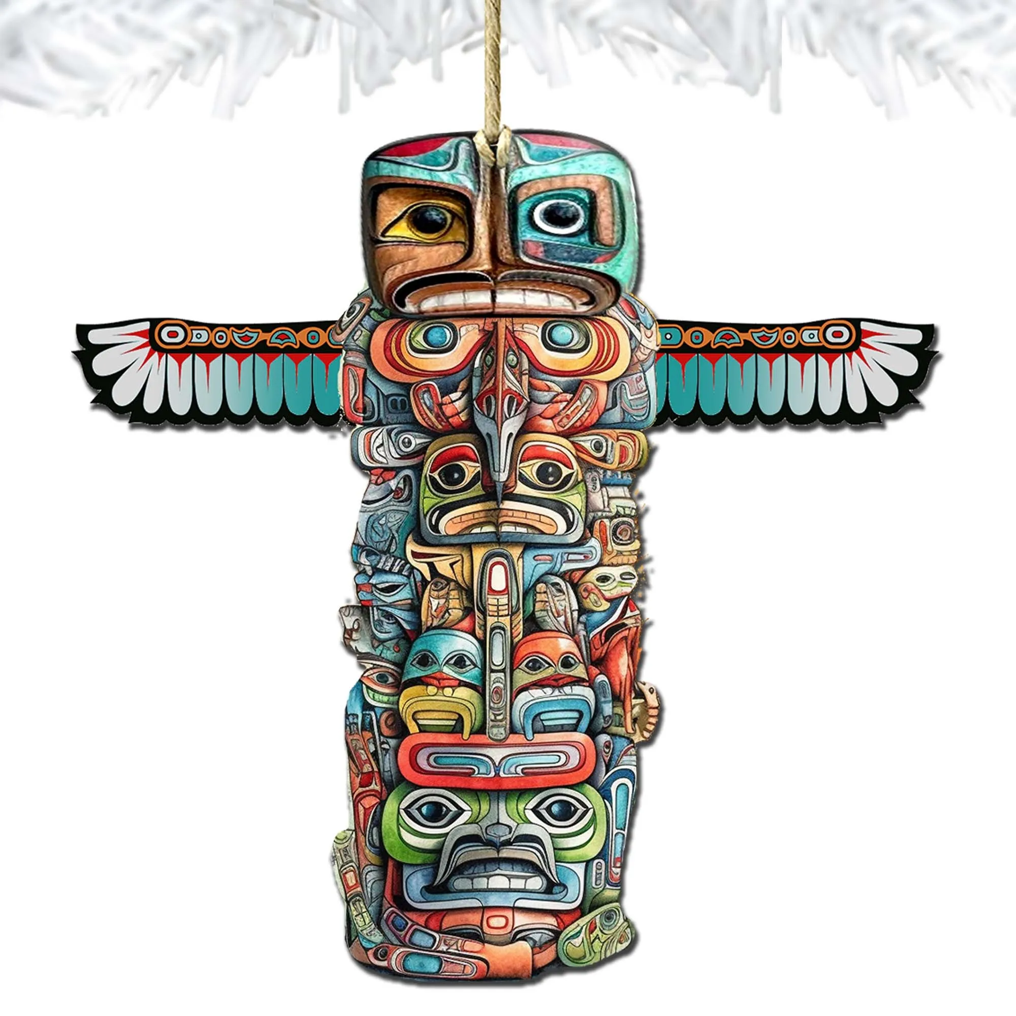 Alaskan Totem Pole Wooden Ornaments by G.Debrekht - Wildlife Holiday Décor - 8710117-1