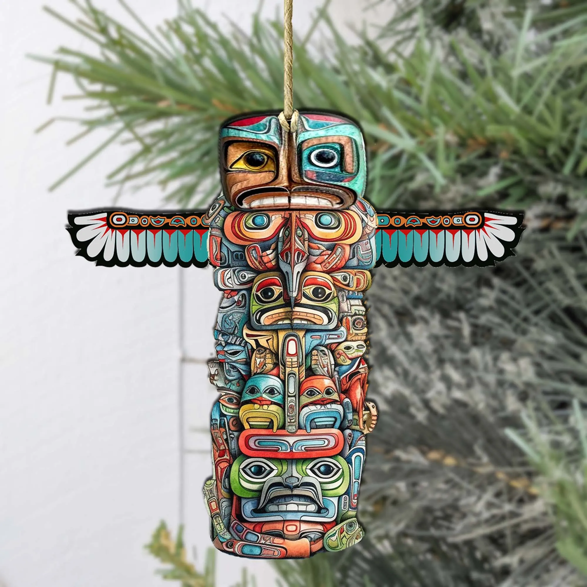 Alaskan Totem Pole Wooden Ornaments by G.Debrekht - Wildlife Holiday Décor - 8710117-1