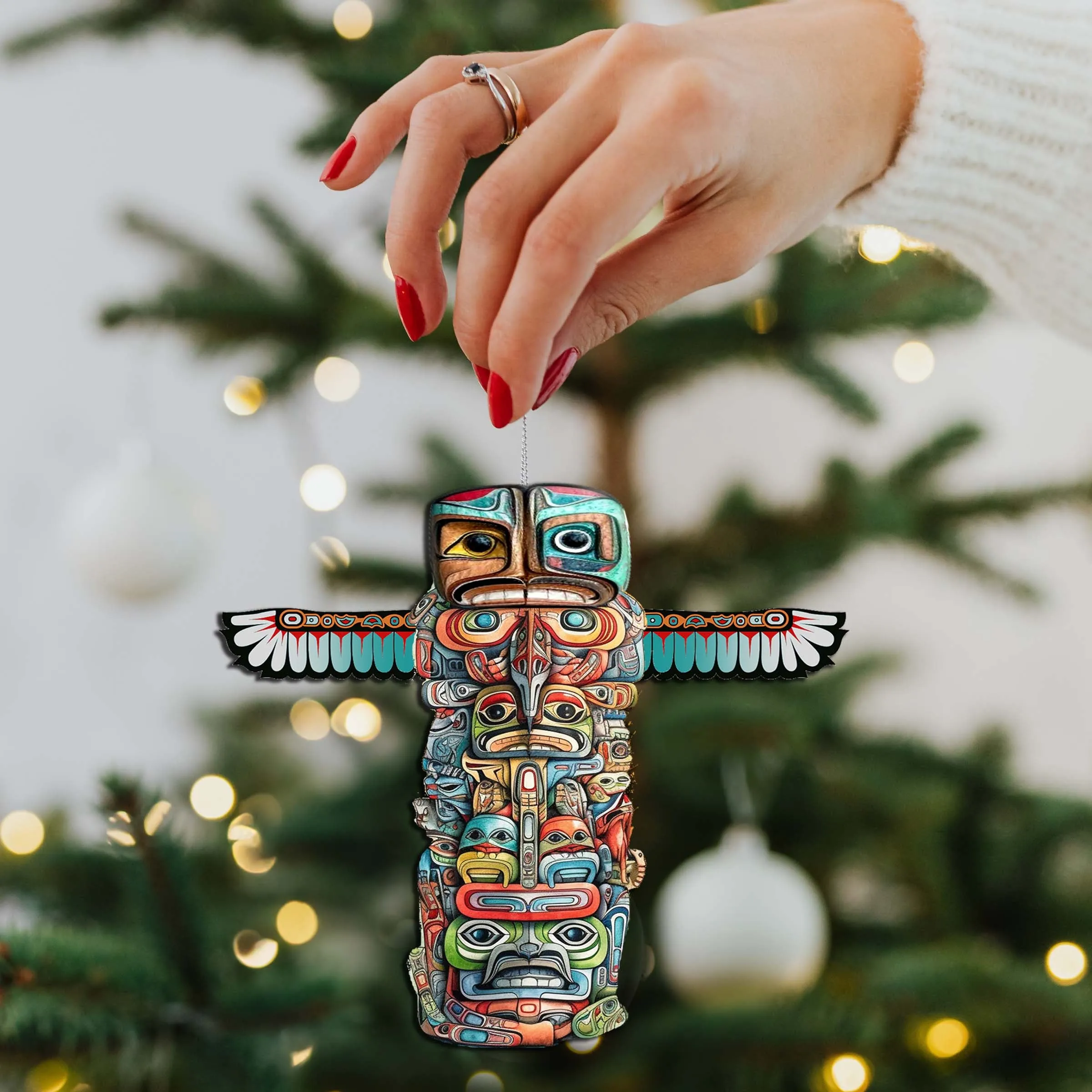 Alaskan Totem Pole Wooden Ornaments by G.Debrekht - Wildlife Holiday Décor - 8710117-1