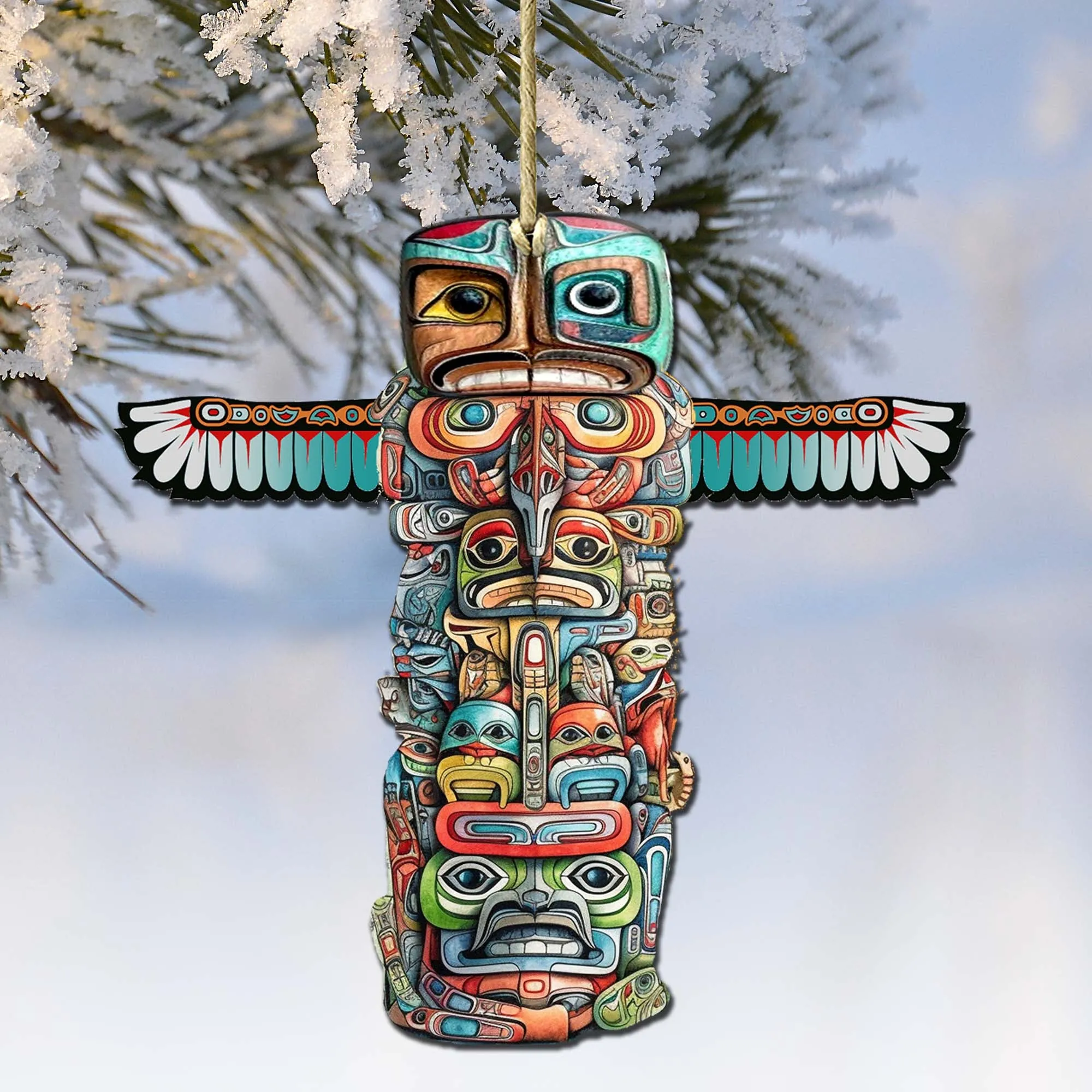 Alaskan Totem Pole Wooden Ornaments by G.Debrekht - Wildlife Holiday Décor - 8710117-1