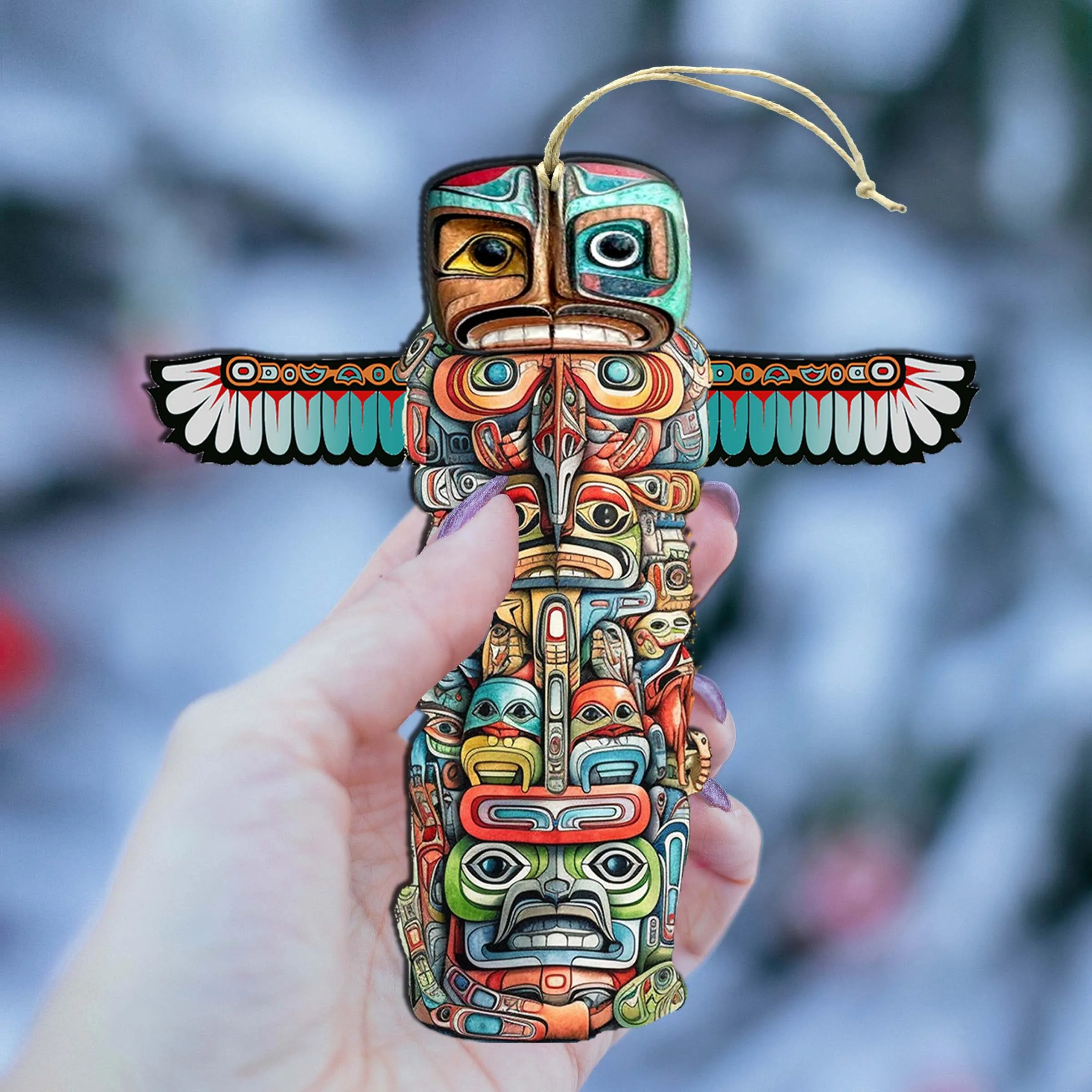 Alaskan Totem Pole Wooden Ornaments by G.Debrekht - Wildlife Holiday Décor - 8710117-1