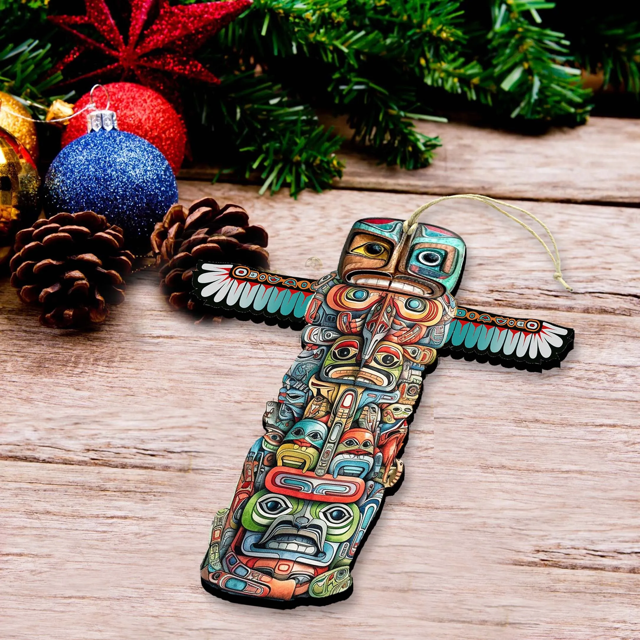 Alaskan Totem Pole Wooden Ornaments by G.Debrekht - Wildlife Holiday Décor - 8710117-1