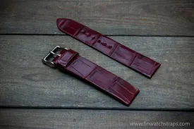 Alligator watch strap, French Croco, Burgundy, handmade in Finland, 10-26 mm.