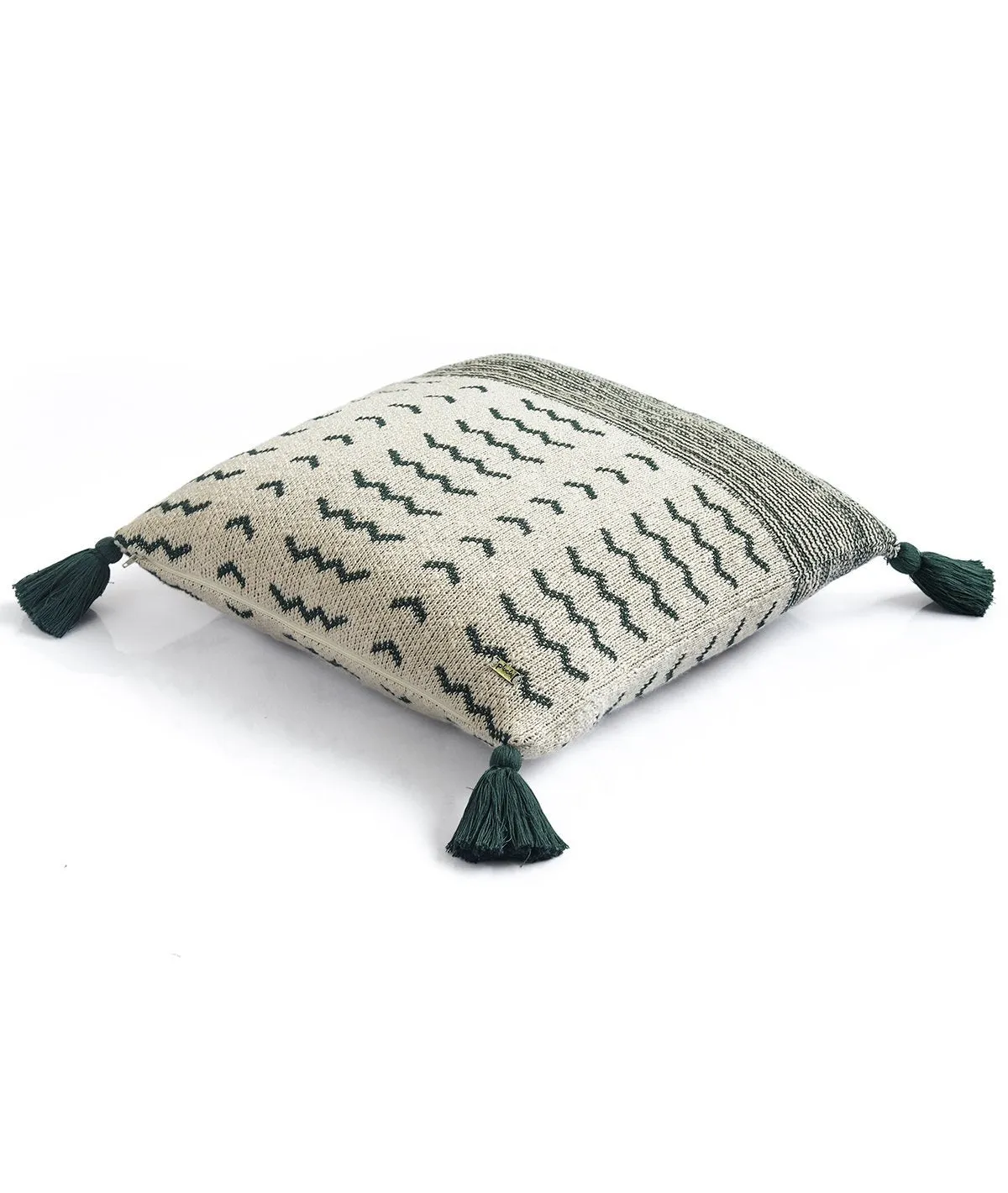 Amara Cotton Knitted Decorative Charcoal Green & Natural Color 18 x 18 Inches Cushion Cover