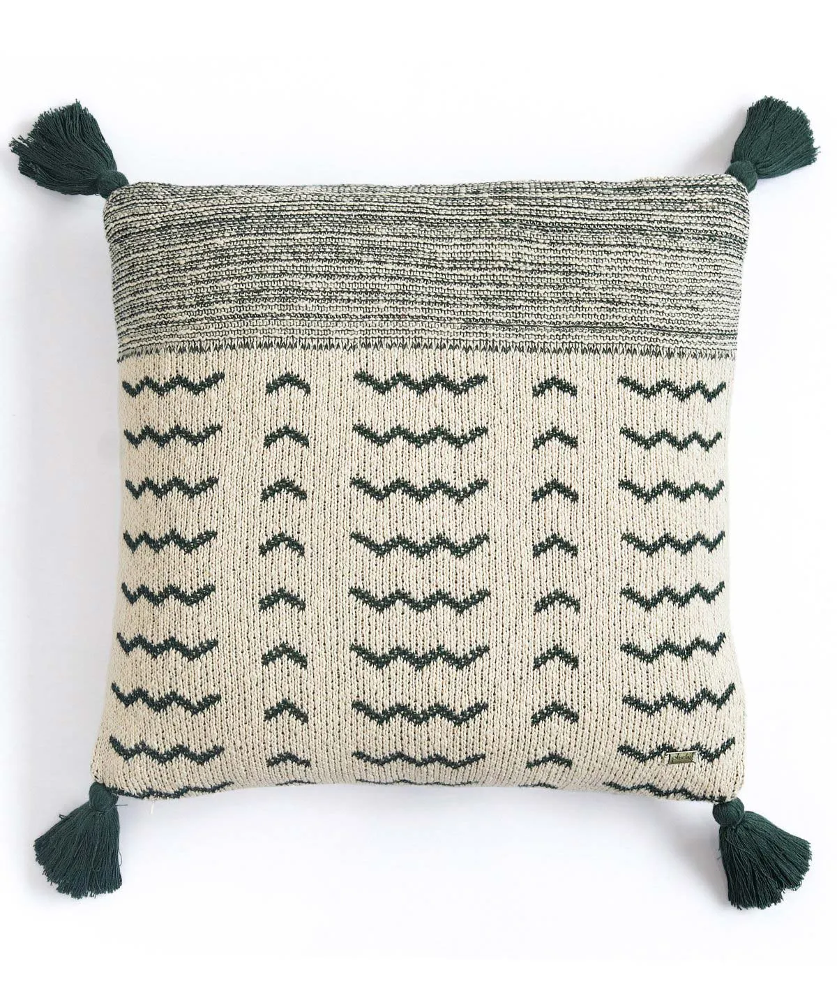 Amara Cotton Knitted Decorative Charcoal Green & Natural Color 18 x 18 Inches Cushion Cover