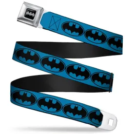 Batman Black Silver Seatbelt Belt - Bat Signal-3 Blue/Black/Blue Webbing