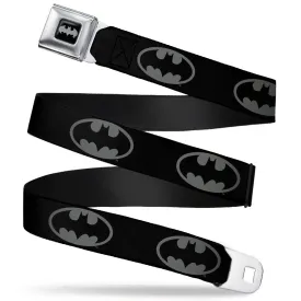 Batman Black Silver Seatbelt Belt - Batman Shield Black/Gray Webbing