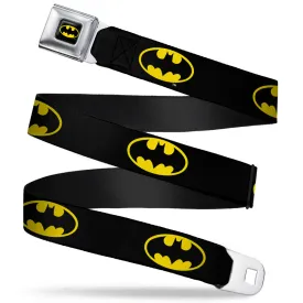 Batman Full Color Black/Yellow Seatbelt Belt - Batman Shield Black/Yellow Webbing