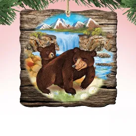 Bear Cabin Christmas Wooden Ornaments by G. DeBrekht - Wildlife Holiday Decor - 8114081