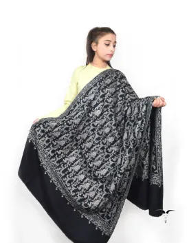 Black Pashmina Shawl With Sozni Work 5698