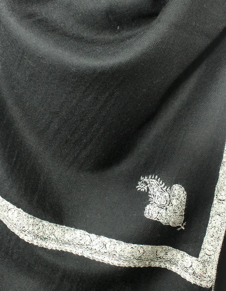 Black Pashmina Shawl With Sozni Work 5771