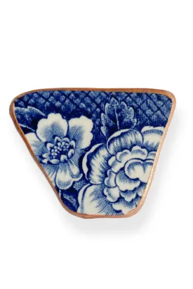 Blue Floral Recycled China Brooch