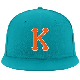 Custom Aqua Orange-White Stitched Adjustable Snapback Hat