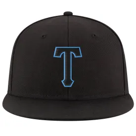 Custom Black Black-Powder Blue Stitched Adjustable Snapback Hat