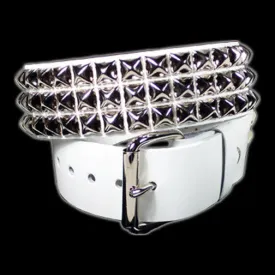 Funk Plus - 3 Row 1/2" Silver Pyramid Stud White Belt