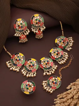 Gold-Plated Stoine-Studded & Beaded Jewellery Set