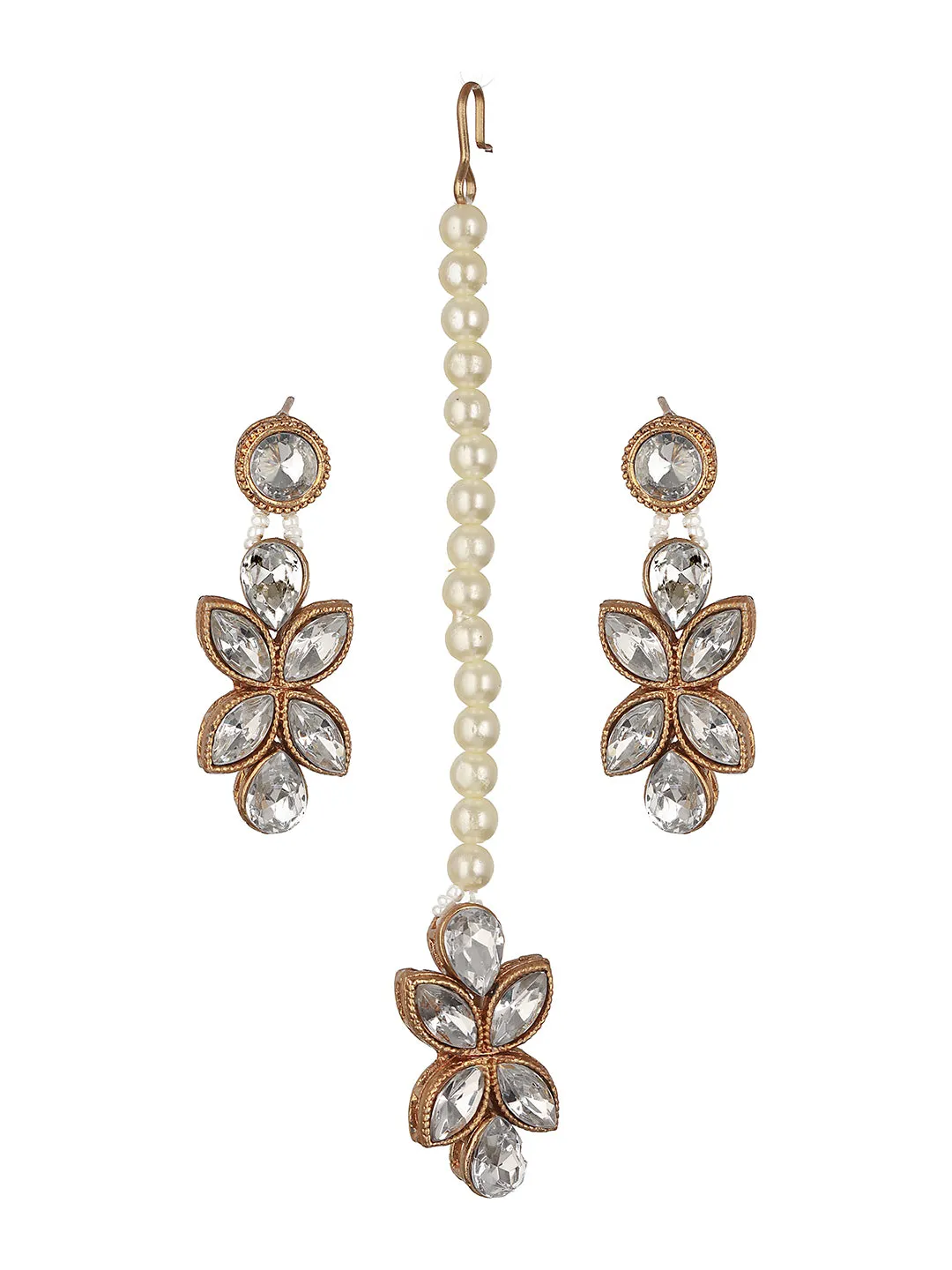 Gold-Plated Stone-Studded & Pearl Beaded Jewellery Set