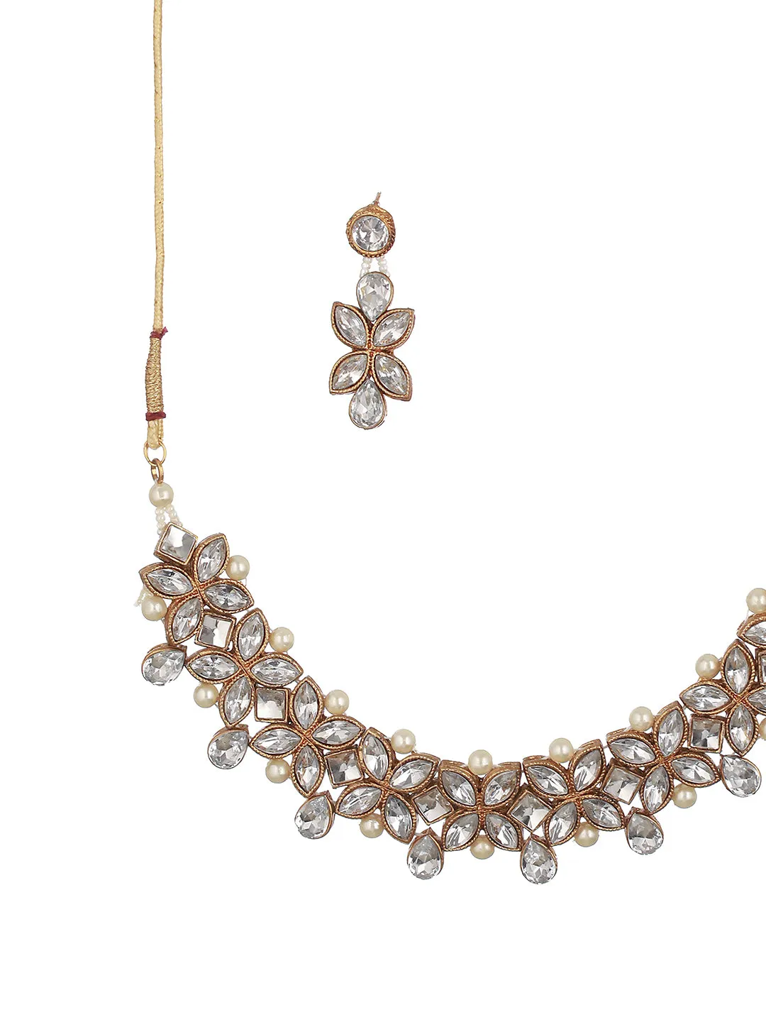 Gold-Plated Stone-Studded & Pearl Beaded Jewellery Set