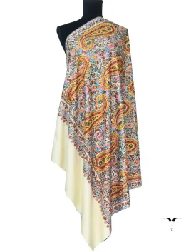 Hand Embroidered Pashmina Shawl White 5319