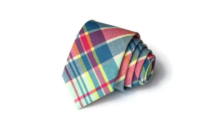 Mint & Blue Madras Plaid Necktie - Youth