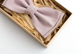 Natural Linen Mauve Bow Tie - Ready Tied, Elegant Design for Grooms and Groomsme