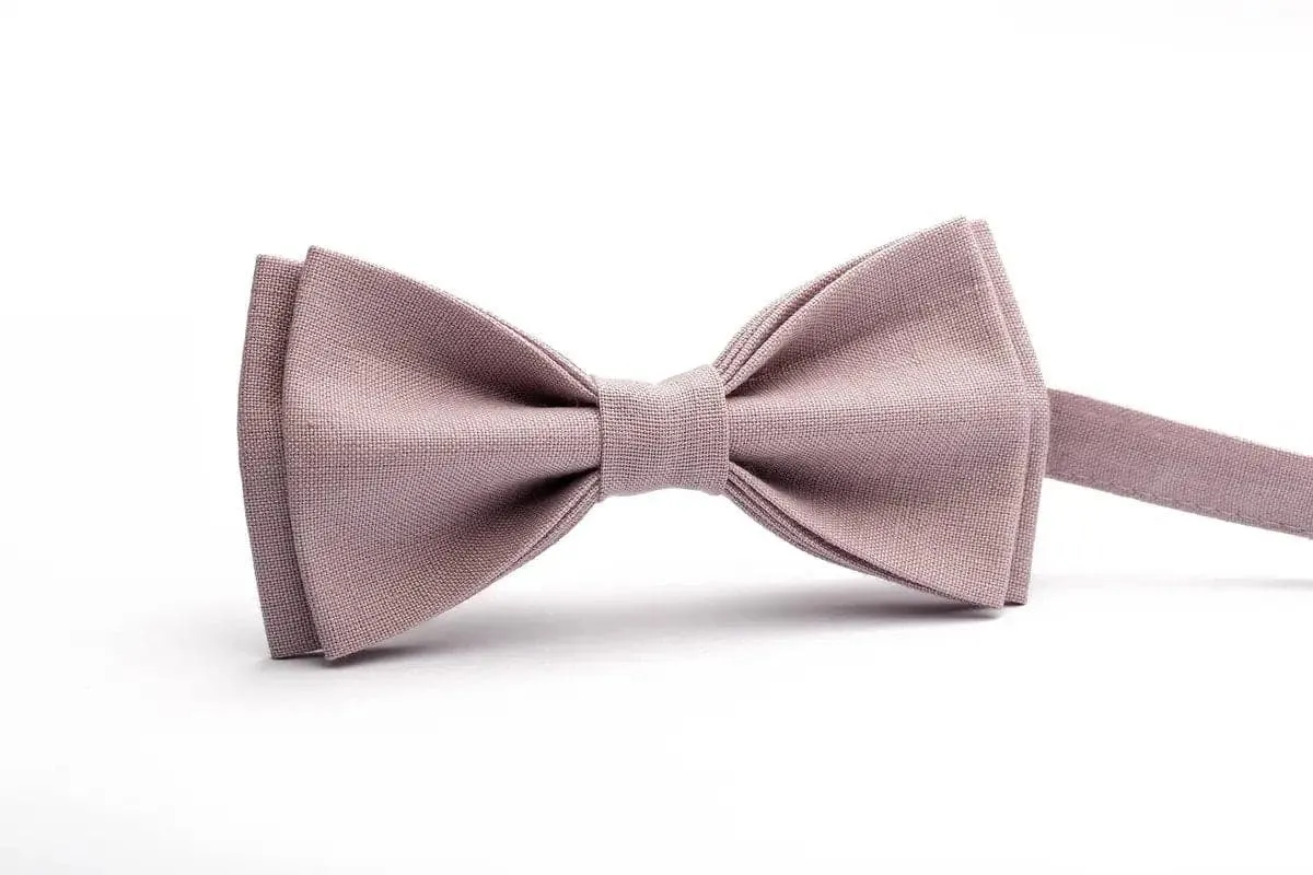 Pale Mauve Natural Linen Bow Tie - Ready Tied, Ideal for Men and Wedding Attire