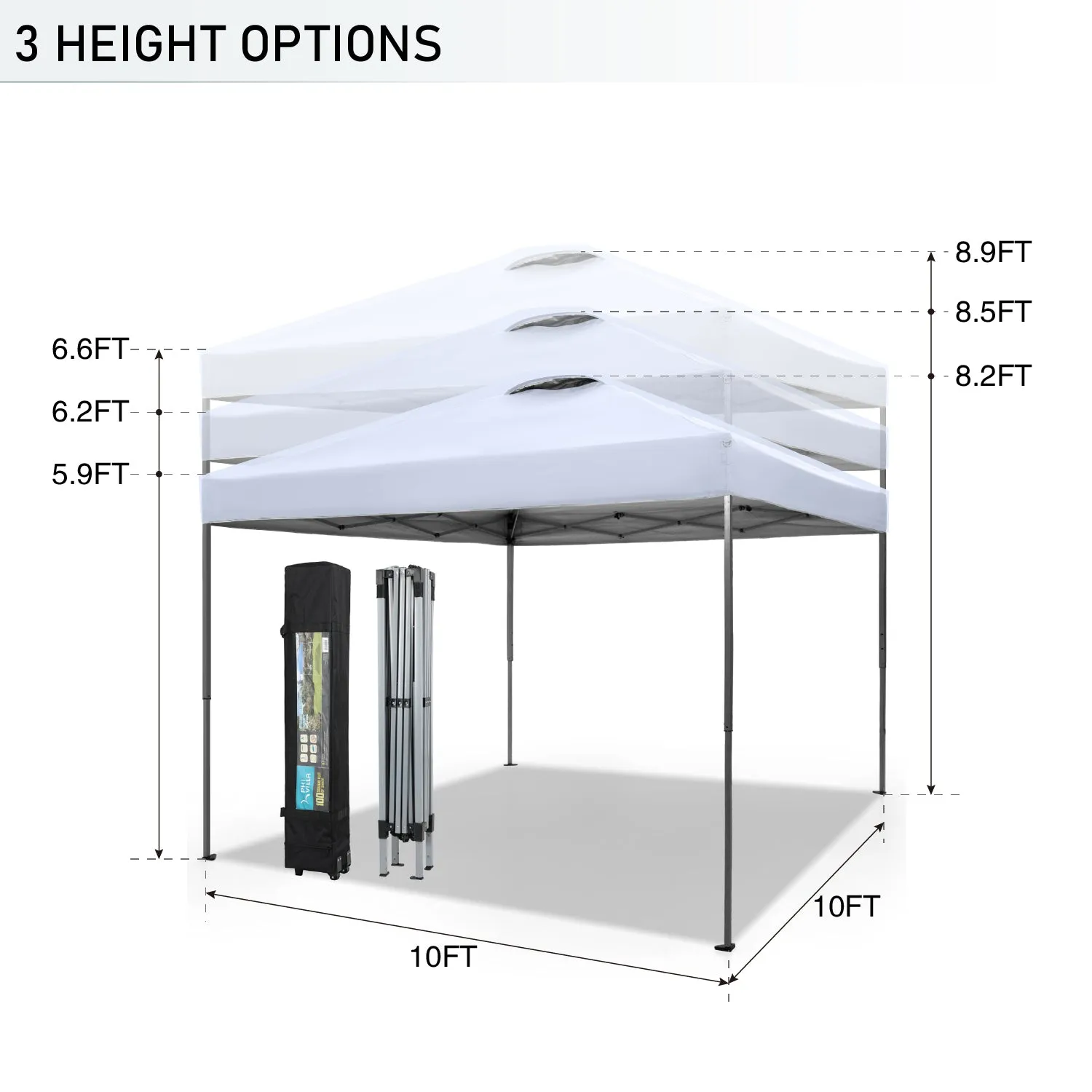 PHI VILLA 10x10Ft Pop Up Canopy Tent with Wheeled Bag,Straight Legs, 100 Sq. Ft