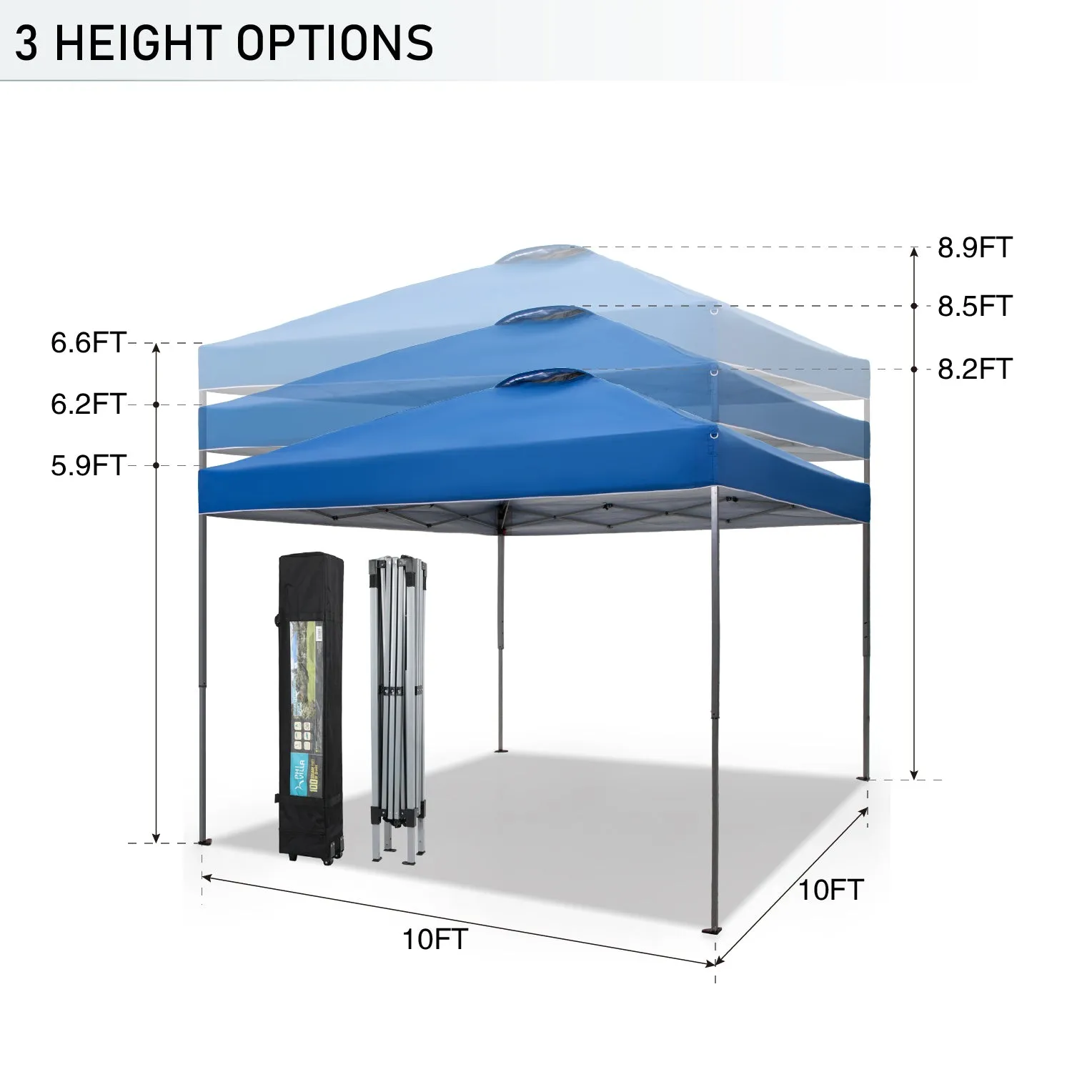 PHI VILLA 10x10Ft Pop Up Canopy Tent with Wheeled Bag,Straight Legs, 100 Sq. Ft