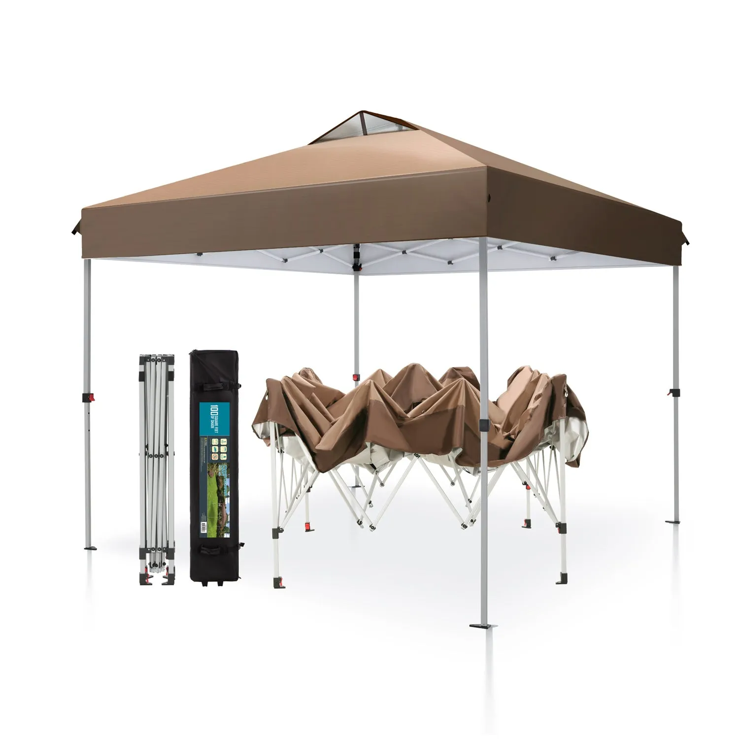 PHI VILLA 10x10Ft Pop Up Canopy Tent with Wheeled Bag,Straight Legs, 100 Sq. Ft