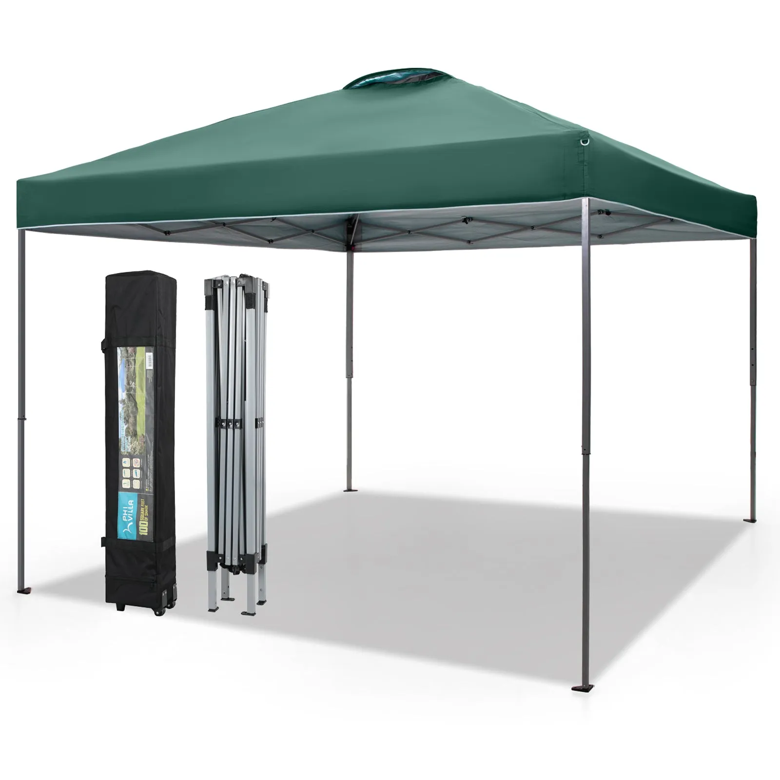 PHI VILLA 10x10Ft Pop Up Canopy Tent with Wheeled Bag,Straight Legs, 100 Sq. Ft