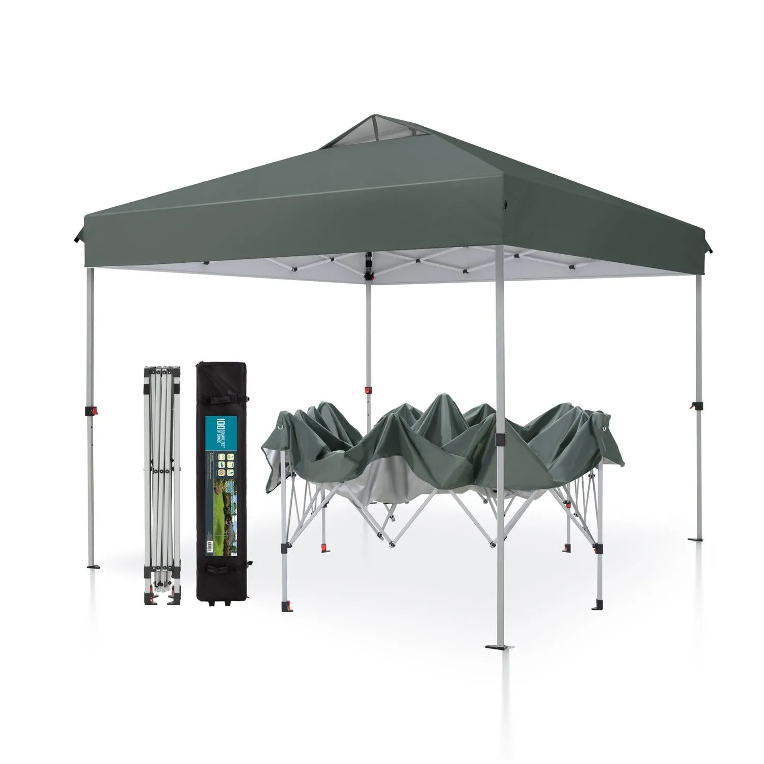 PHI VILLA 10x10Ft Pop Up Canopy Tent with Wheeled Bag,Straight Legs, 100 Sq. Ft