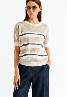 Striped Knit Short Sleeve Sweater