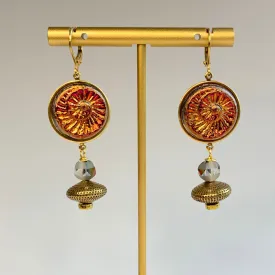 Sunset Red Czech Glass Ammonite Earrings